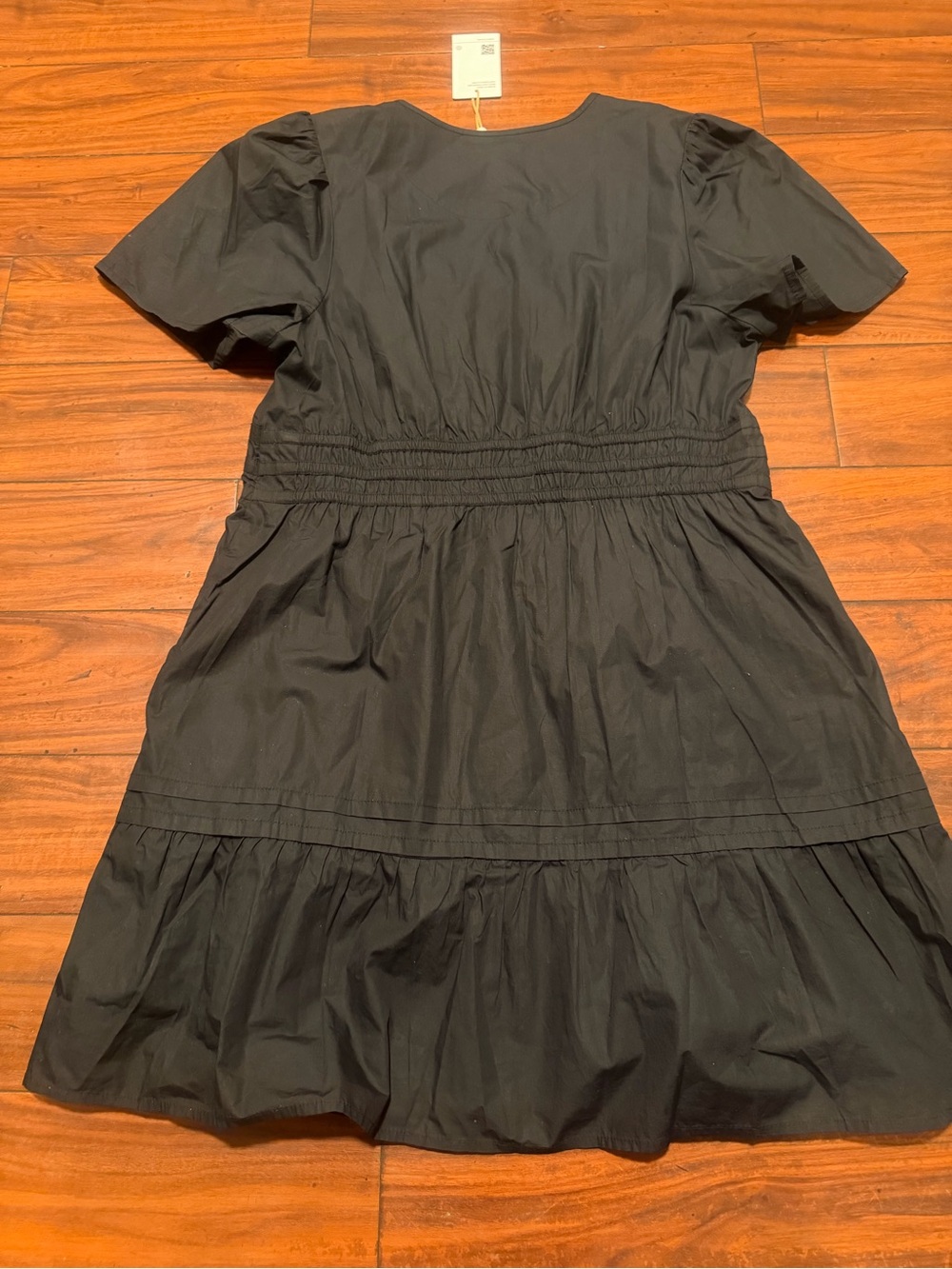 Quince Black Puff-Sleeve Smocked Mini Dress 100% organic cotton - Picture 8 of 10